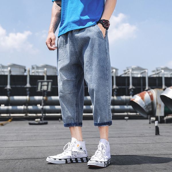 

casual denim shorts 2020 nine nine pantsshorts ankle-length pants new fashion brand men's loose men's cropped pants, Blue