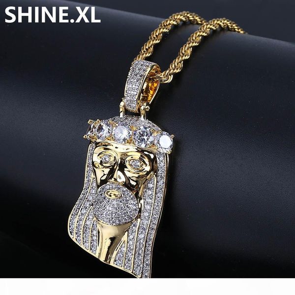 

hip hop iced out copper gold color jesus christ piece head face pendants necklaces for men jewelry, Silver