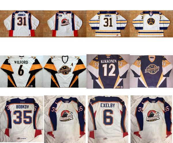 

мужская женская детская +2017 customize echl norfolk адмиралы 6 marty wilford 12 кукконен 6 exelby прошитой хоккей трикотажные goalit cut, Black;red