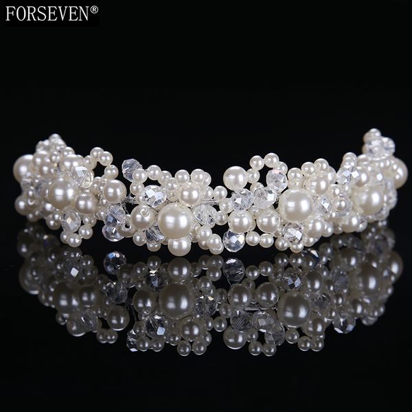 

alloy luxurious pearl headpiece wedding bridal tiara headbands fashion crystal tiara pearl hair accessories vintage women, Golden;silver