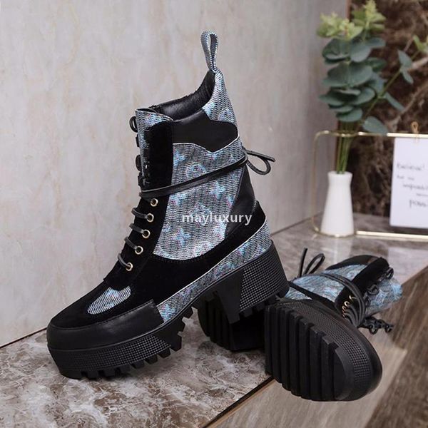 

lady fashion shoes boots laureate platform desert boot with box luxury design wedding party womens shoes bottes femmes fashion drop shipping, Black