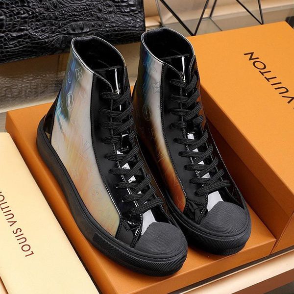 

tattoo sneaker boot men shoes lightweight footwears high lace -up sports casual men boots fashion classic luxury sneakers, Black