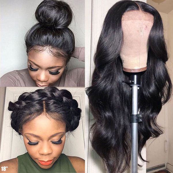 

hd transparent lace frontal wig 4x4 5x5 lace closure wig wavy lace front human hair wigs remy brazilian body wave closure wig, Black