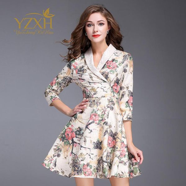 

2020 пейзаж печать отворотом талия слово длина рукава платья, Black;gray