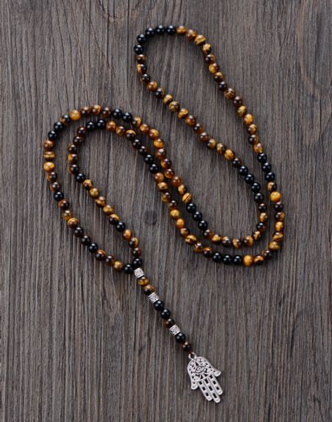 

мужчины ожерелье 6mm тигровый глаз onyx с античной beads хамса fatima рук mens подвеска розарий ожерелье мужчины ювелирными изделиями dropsh, Silver