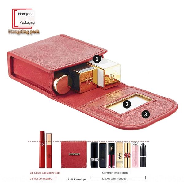 

fashion pu laser mini lipstick with mirror small portable portable makeup storage cosmetic lipstick cosmetic bag makeup bag, White