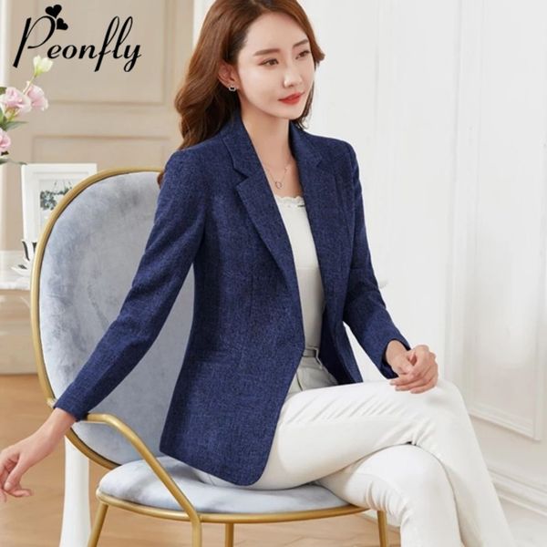 

peonfly 2020 women's blazer long sleeve blazers solid one button coat slim office lady jacket female blazer navy blue, White;black