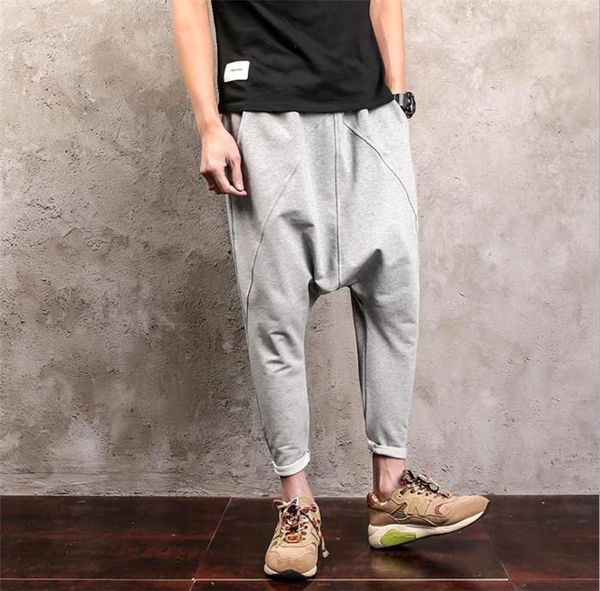 

men 5xl plus size pant mens bat fashion cross-pants man hip hop loose patchwork solid color sports casual trousers, Black