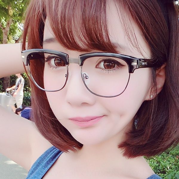 

3124 fashion large frame trendsetter frame rivet myopia plain glasses men's and women's myopia glasses, Silver