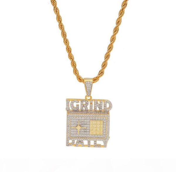 

safe deposit box pendant diamond necklace street wind heavy drill full diamond alloy big finger pendant vertical middle finger hip hop neckl, Silver