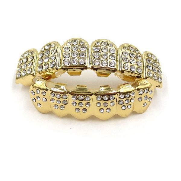 

hip hop grillz new fashion bling zircon dental grills men women 18k gold plated teeth braces, Black