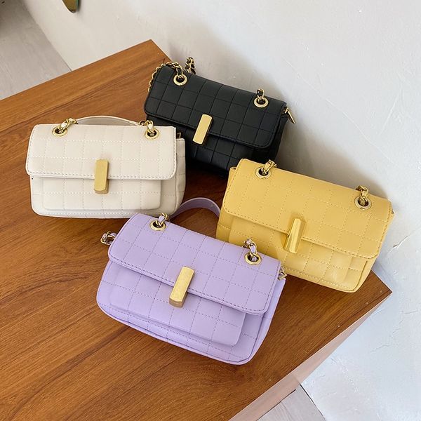 

z80nt lock button 2020 postman square small square new messenger bag women's french minority small xiangfeng soft leather lingge chain, White