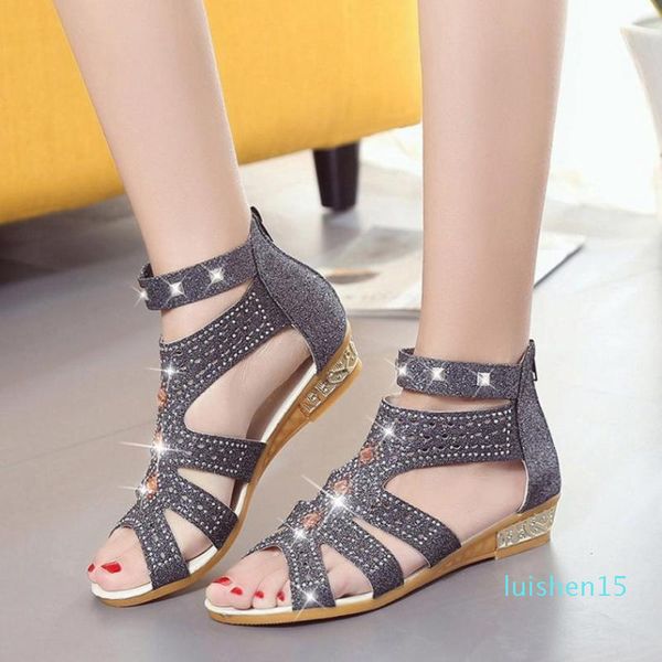 

women fashion shoes spring summer ladies women wedge sandals female casual fish mouth hollow roma shoes zapatos mujer l15, Black