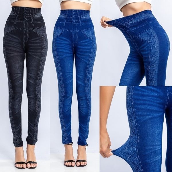 

high fashion slim women leggings faux denim jeans leggings hole heart printing casual women clothing pants plus size, Black