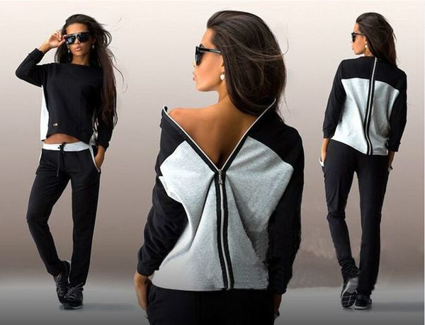 

back zipper suit set 2020 women tracksuit two-piece sport style outfit jogging sweatshirt fitness lounge sportwear, Gray