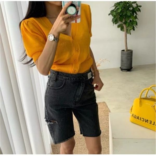 

women's blouses & shirts rugod 2021 arrivals solid tunic knitted shirt for ladies v-neck puff sleeve female fashion official, White