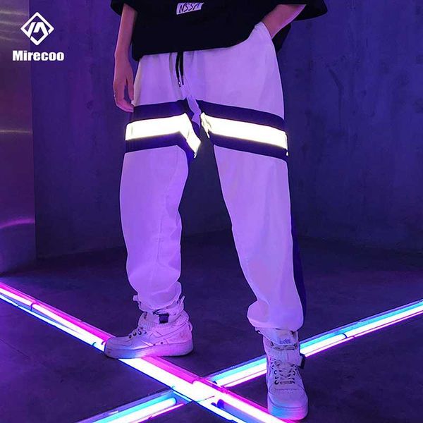 

2020 hip hip streetwear jogger pants men harajuku striped reflective sweatpants track pants hiphop loose baggy joggers trousers, Black