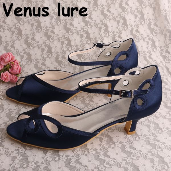 

open toe ladies evening shoes weddings navy satin prom party sandals low heeled, Black