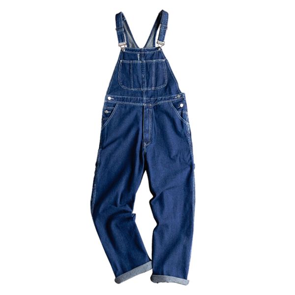 

sokotoo men's big pocket loose blue denim bib overalls casual straight jeans suspenders jumpsuits