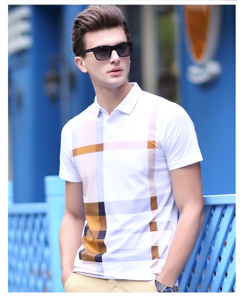 

2020 summer polo shirt men's patchwork cotton blend short sleeve business casual breathable loose plus size fashion style asian size, White;black