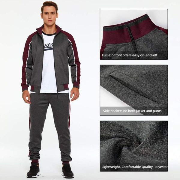 

men set zipper sweatshirt+pants sets male tracksuit casual men's track suit sportswear fitness sports suits plus size, Gray