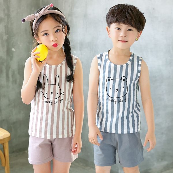 

vest suit cotton boys and girls sleeveless baby sports shorts vest children's clothing medium and large children's clothing, Blue