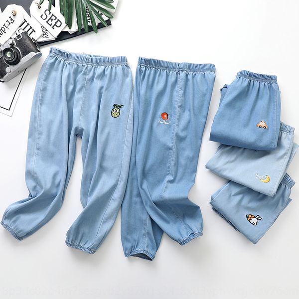 

srdxw tencel denim clothing summer new 2020 boys and girls solid color elastic children's pants simple children's panty panty cart, Blue