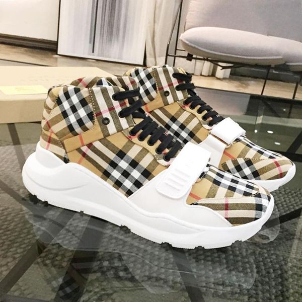 

new arrival mens boots fast delivery vintage check cotton sneakers outdoor walking breathable shoes high lace -up casual men shoes, Black