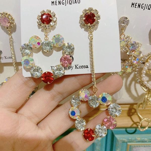 

mengjiqiao 2019 корейский новый роскошный bling bling кристалл сердца длинные кисточкой падение серьги для женщин элегантный pearl pendiente, Silver