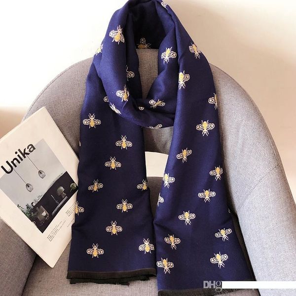 

fashion luxury design bee scarf wrap pink female tippet scarves brand winter poncho pashmina ladies warm cashmere bee shawl, Blue;gray