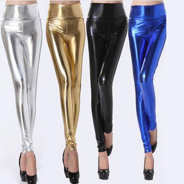 

autumn fashion bright women's high waist small feet leggings leather pants leggings nightclub imitation leather pants, Black