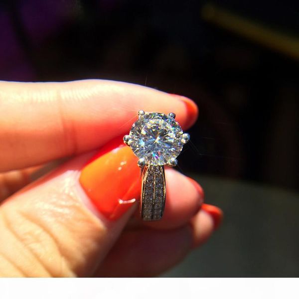 

r sent silver certificate 100 %original 925 solid silver rings for women inlay 8mm 2ct cubic zircon jewelry wedding rings kpr006, Slivery;golden