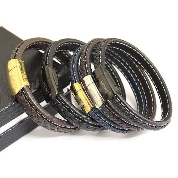 

new arrival paris style man bracelet geniuine leather stainless steel love punk bangle 1.2cm and 0.8cm width jewelry ps5398, Black