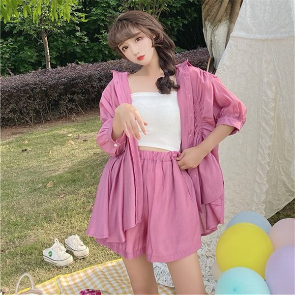 

hbqu3 женщины в корейском стиле средней длиной плиссированной широкой ноги рубашки шорты из двух частей корейского стиля костюм средней длин, White