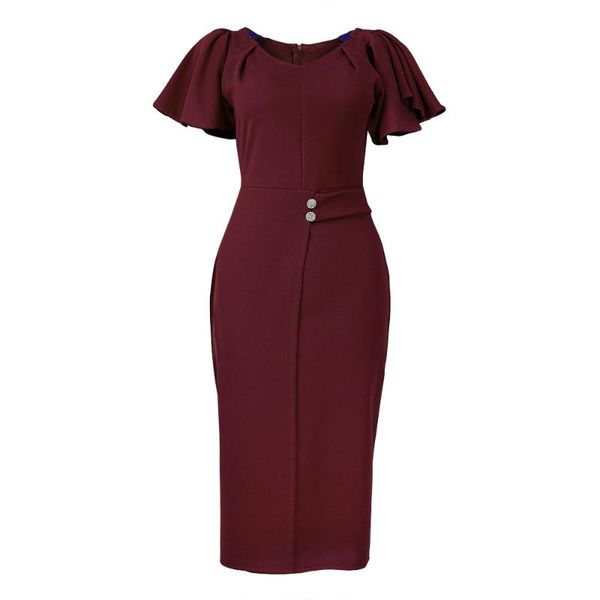 

ethnic clothing summer o neck short sleeve office lady dress women african clothes vintage solid bodycon pencil evening party robes, Red
