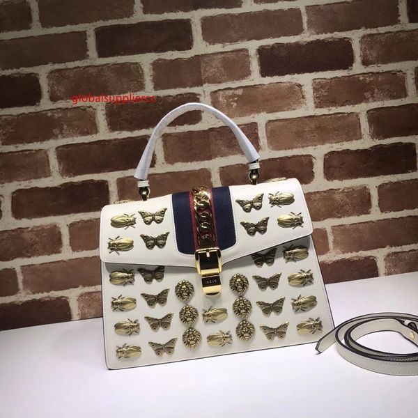 

2020 celebrity design letter ribbon metal buckle butterfly insect handbag cowhide leather woman 431665 shoulder bag
