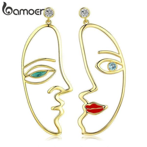 

bamoer trendy silver color hyperbole picasso face drop earrings for women clear cz wedding engagement jewelry yie131