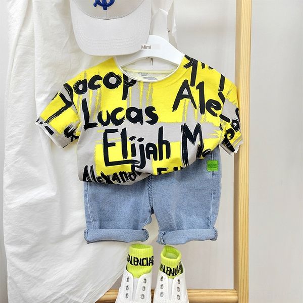 

pl0vm 20 summer new wear boys' women's children's short-sleeved t- letter loose thin children's clothing t- shirt half-s, Blue