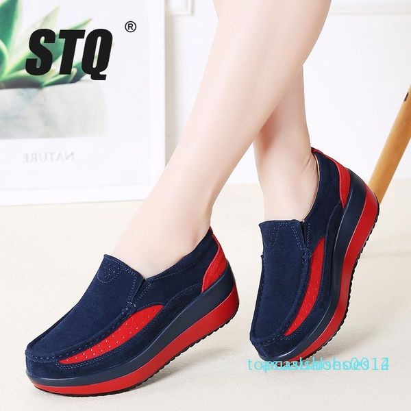 

stq 2019 spring women flats platform shoes ladies suede leather flat shoes women slip on casual sneakers shoes moccasins c14, Black