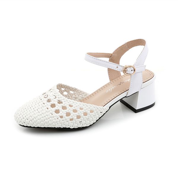 

sandals large size 35 to 43 roman shoes woven sandals, women's 2021 summer fashion middle heels hollow, Black