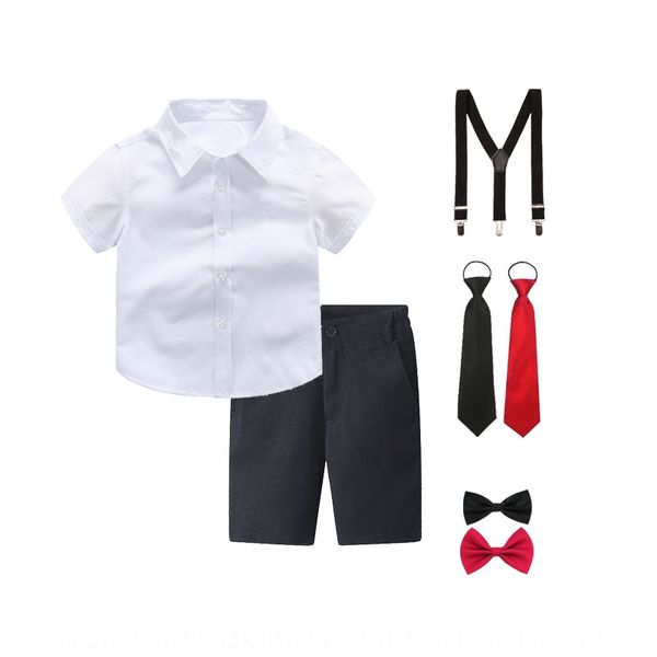 

fjqju performance short sleeve black shorts pants white shirt pants set suit boy's white shirt performance suit children's wear ch, White;black