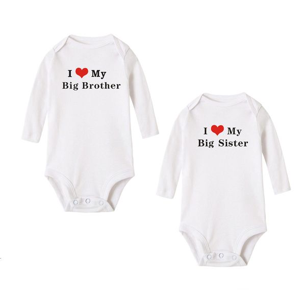 

newborn baby cotton jumpsuit i love my big sister big brother baby funny body bodysuit infant boy girl long sleeve jumpsuit, Blue