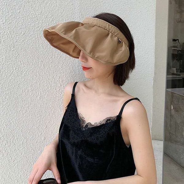 

female summer beck korean new shade large eaves hairpin foldable sunscreen empty sun sun hat hat, Blue;gray