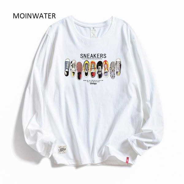 

moinwater women casual print long sleeve t-shirts lady cotton black fashion female white tees shirt mlt1908