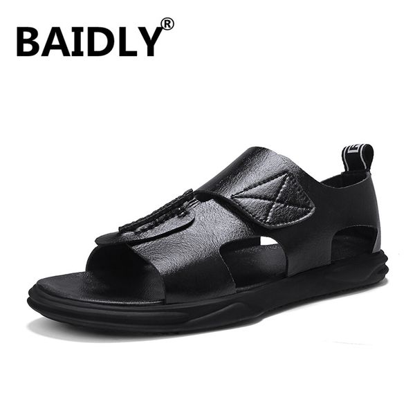 

genuine leather men sandals new summer men shoes beach sandals for man fashion brand outdoor casual sneakers sandalia masculina, Black