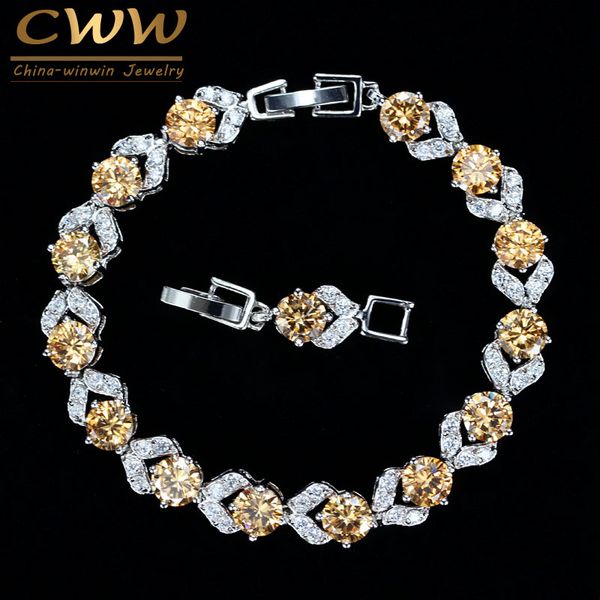 

cwwzircons fashion created gemstone jewelry round cut champagne yellow crystal bracelets & bangles gift for women cb182, Black