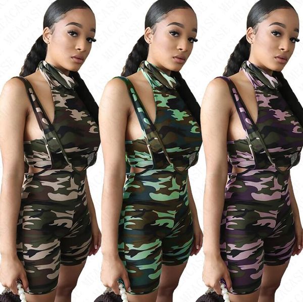 

summer women bodysuits overalls camouflage tracksuit tank jumpsuits tank vest skinny outfits suspenders overalls shorts set d71605, White