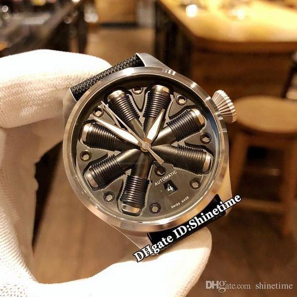 

concept special version pilot's watches new 44mm aircraft engine date black dial automatic mens watch silvery case sapphire leather wat, Slivery;brown