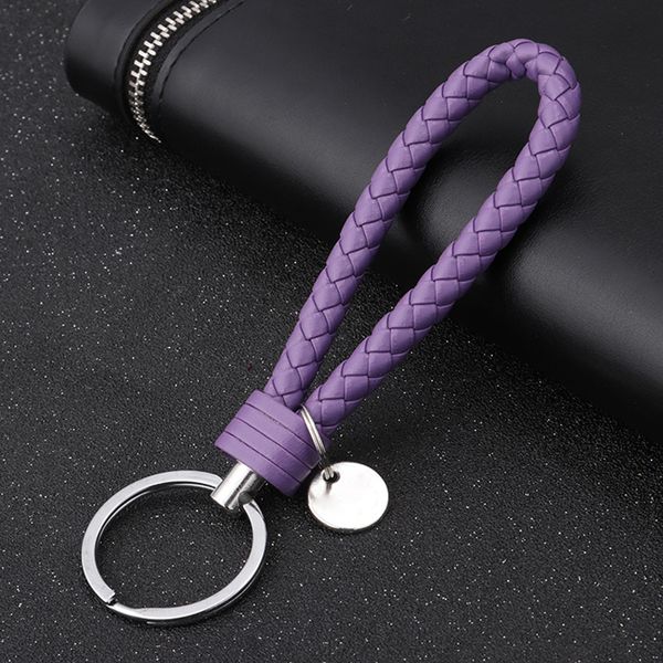

motorcycle car keychains keychain braided leather rope handmade woven key chains leather key chain ring holder for car keyrings, Silver