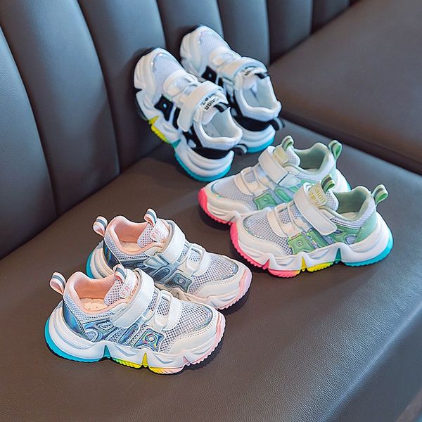 

children's sports rainbow sports 2020 new fashion boys' breathable mesh shoes girls' soft bottom daddy shoes, Black